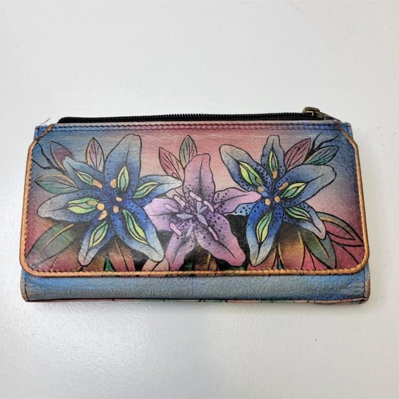 Anuschka Handpainted Leather Lilies Wallet - Picture 6 of 11